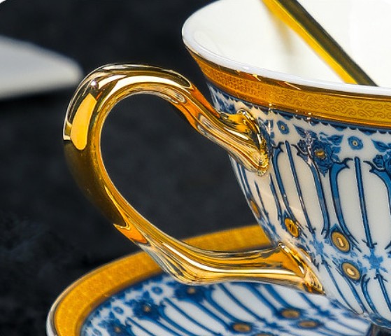 Porcelain Coffee Cup with Saucer, British Royal Tea Cup and Saucer Set in Gift Box, Ceramic Tea Cup and Saucer Set, Porcelain Tea Cup and Saucer Set-Grace Painting Crafts