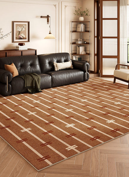 Extra Large Modern Rugs under Dining Room Table, Contemporary Geometric Carpets, Mid Century Contemporary Modern Rugs, Brown Modern Rugs for Living Room