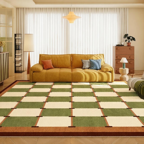 Geometric Area Rugs, Mid Century Contemporary Rugs, Green Modern Rugs for Living Room, Colorful Area Rugs for Bedroom-Grace Painting Crafts