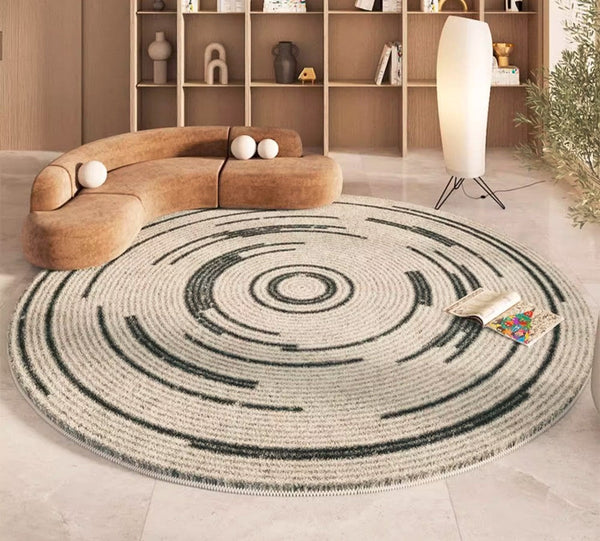 Geometric Modern Rugs for Bedroom, Thick Round Rugs for Dining Room, Modern Area Rugs under Coffee Table, Abstract Contemporary Round Rugs-Grace Painting Crafts