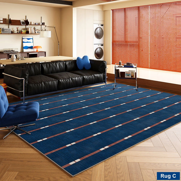 Blue Modern Rugs for Dining Room, Bedroom Modern Floor Carpet, Mid Century Area Rugs, Contemporary Modern Living Room Rug Ideas-Grace Painting Crafts