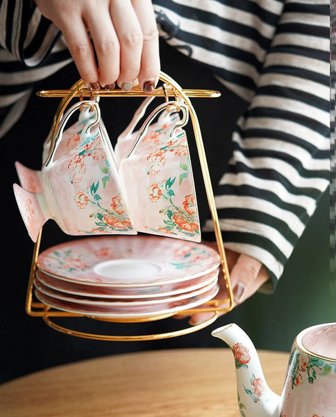 Ceramic Tea Cup Set, Luxury Tea Cup with Saucer, Elegant Coffee Cup, Porcelain Tea cups, British Tea Cup Set, Afternoon Tea Cup with Saucer Set-Grace Painting Crafts