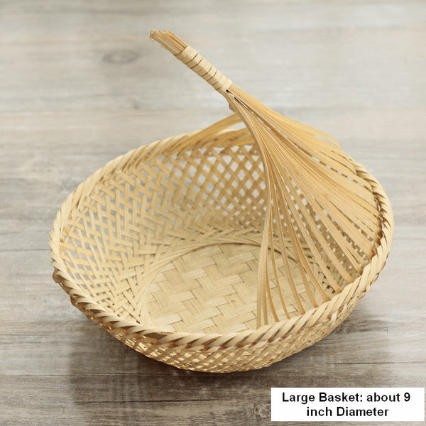 Lovely Cute Picnic Food Basket, Bamboo Basket for Food, Natural Fruit Basket Kitchen Storage Baskets, Natural Hand-woven Bamboo Basket-Grace Painting Crafts