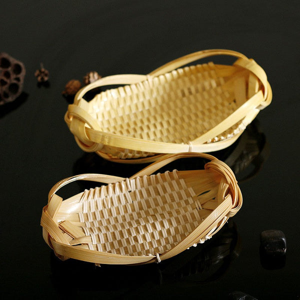 Natural Hand-woven Bamboo Basket, Lovely Cute Picnic Food Basket, Bamboo Basket for Food, Natural Fruit Basket Kitchen Storage Baskets-Grace Painting Crafts