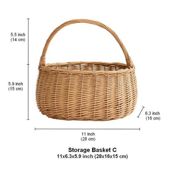 Wicker Storage Basket for Kitchen, Hand-woven Picnic Food Basket with Handle, Willow Weaving Baskets for Vegetable, Natural Fruit Basket, Storage Basket for Shelves-Grace Painting Crafts