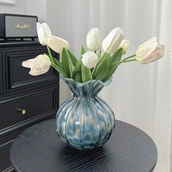 Centerpiece Vases on Table, Handmade Liuli Vases, Color Glaze Vase, Modern Glass Bud Vases, Contemporary Vases for Modern Home Decor-Grace Painting Crafts