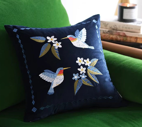 Decorative Pillow Arrangement Ideas for Couch, Vintage Decorative Pillows, Embroidered Birds Cushion, Decorative Pillows for Couch, Modern Throw Pillows for Bedroom-Grace Painting Crafts