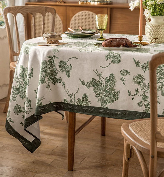 Chenille Flower Tablecloth for Dining Table, Elegant French Style Table Cover for Dining Room Table, Modern Rectangle Tablecloth for Oval Table-Grace Painting Crafts