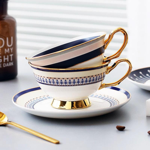 Porcelain Coffee Cups, Latte Coffee Cups, British Tea Cups, Tea Cups and Saucers, Coffee Cups with Gold Trim and Gift Box-Grace Painting Crafts