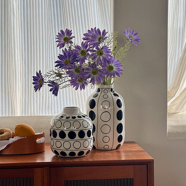 Small Flower Vases on Table, Ceramic Bud Vases, Black and White Polka Dot Flower Vase, Modern Porcelain Flower Vases, Handmade Water Holding Flower Vases-Grace Painting Crafts