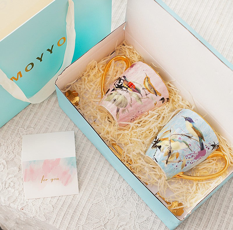 Elegant Ceramic Coffee Mug, Beautiful Bird Flower Ceramic Mug, Large Creative Bone China Porcelain Mug, Large Capacity Ceramic Mugs for Office-Grace Painting Crafts