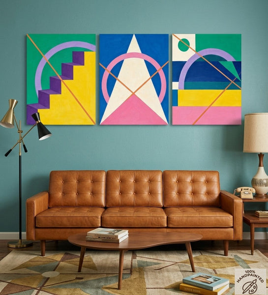 Modern Paintings for Living Room, Multi Panel Canvas Art, Large Group Paintings, Geometric Abstract Paintings-Grace Painting Crafts