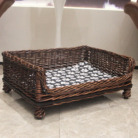 Large Natural Wicker Dog Bed with Washable Cushion for Indoor Cats and Dogs, Hand Woven Rattan Cat Beds-Grace Painting Crafts