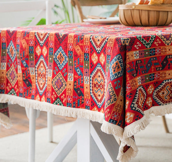 Bohemian Rectangular Tablecloth for Oval Table, Oriental Rectangular Table Covers for Coffee Table, Large Modern Linen Tablecloths-Grace Painting Crafts