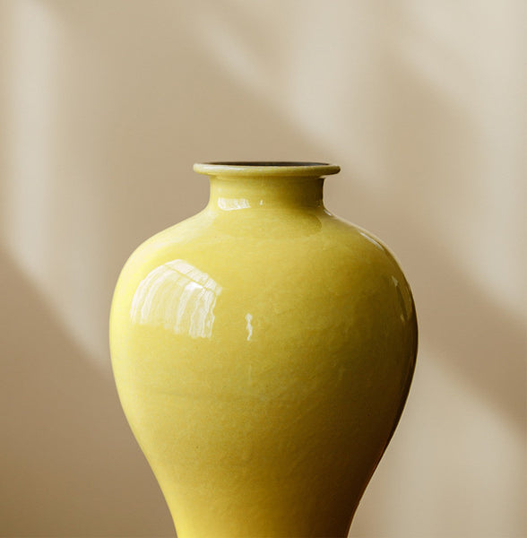 Porcelain Flower Vases, Handmade Water Holding Flower Vase, Yellow Flower Vases on Table, Ceramic Bud Vases-Grace Painting Crafts