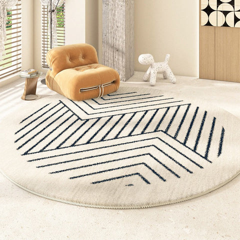 Thick Round Rugs for Dining Room, Abstract Contemporary Round Rugs for Bedroom, Geometric Modern Rug Ideas for Living Room-Grace Painting Crafts