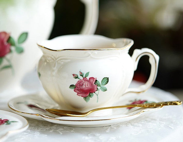 British Royal Ceramic Cups for Traditional Afternoon Tea, 7.4 oz Ceramic Coffee Cups, Rose Porcelain Tea Cup Saucer Set, 6.8 oz Tea Cup and Saucer in Gift Box-Grace Painting Crafts