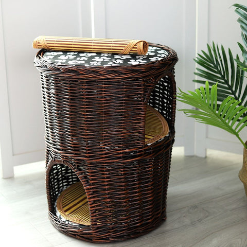 Large Cat House Basket with Washable Cushion for Indoor Cats and Dogs, Triple-Layer Cat Bed-Grace Painting Crafts