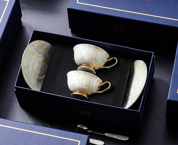 Elegant Ceramic Coffee Cups, Unique Tea Cups and Saucers in Gift Box as Birthday Gift, Beautiful British Tea Cups, Royal Bone China Porcelain Tea Cup Set-Grace Painting Crafts