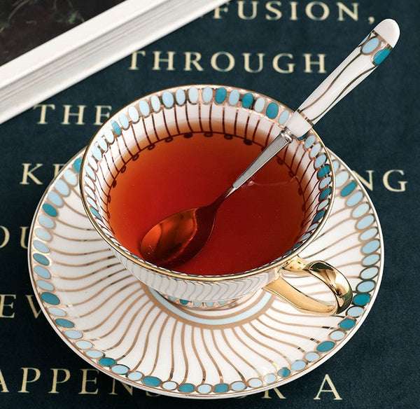 Unique Tea Cup and Saucer in Gift Box, Elegant British Ceramic Coffee Cups, Bone China Porcelain Tea Cup Set for Office, Green Ceramic Cups-Grace Painting Crafts