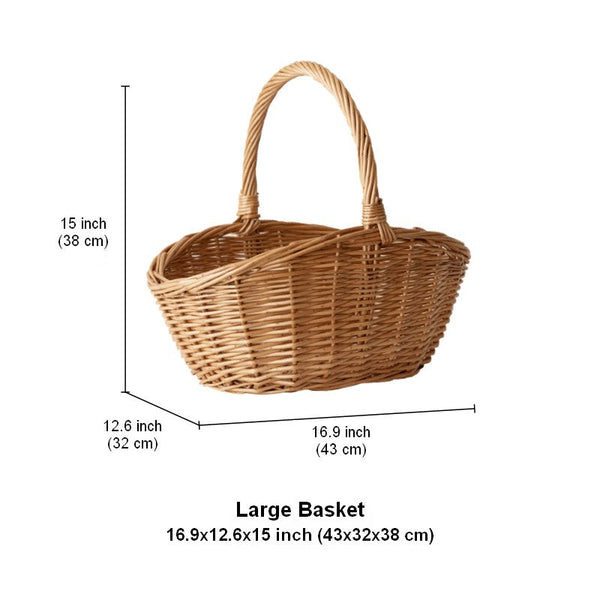 Natural Hand-woven Wicker Storage Basket, Large Picnic Food Basket with Handle, Lovely Willow Weaving Baskets for Vegetable, Natural Fruit Basket, Kitchen Storage Baskets-Grace Painting Crafts