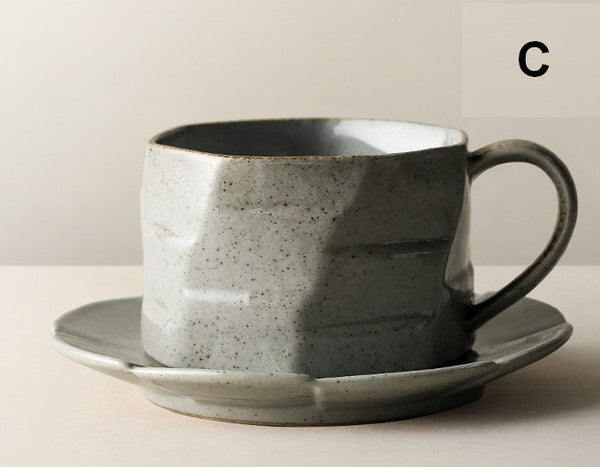 Unique Tea Cup and Saucer, 8 oz Modern Handmade Pottery Coffee Cup, Creative Ceramic Coffee Cup with Saucer, Tea Cup Set for Traditional Afternoon Tea-Grace Painting Crafts