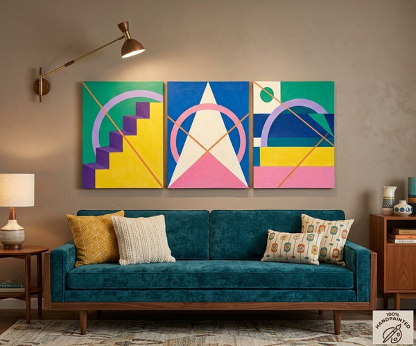 Modern Paintings for Living Room, Multi Panel Canvas Art, Large Group Paintings, Geometric Abstract Paintings-Grace Painting Crafts