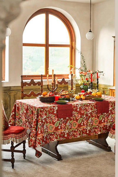Large Modern Rectangle Tablecloth for Dining Table, Azalea Flower Pattern Table Covers for Dining Table, Red Flower Pattern Table Cloth for Oval Table-Grace Painting Crafts