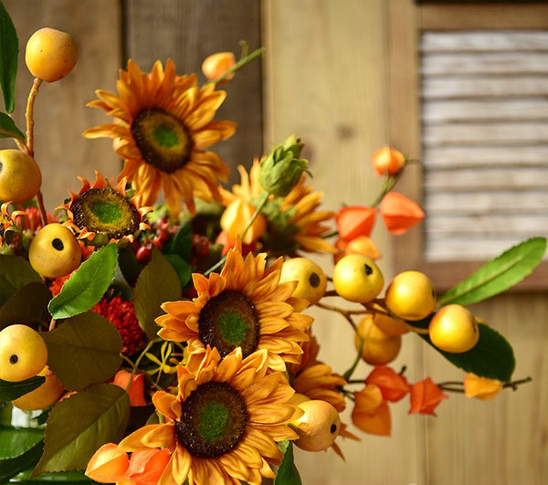 Yellow Sunflowers, Botany Plants, Unique Floral Arrangement for Home Decoration, Table Centerpiece, Real Touch Artificial Flowers for Dining Room-Grace Painting Crafts