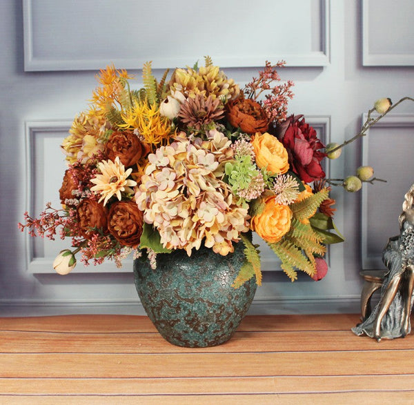 Large Bunch of Autumn Flowers Arrangement Interior Design, Peony Faux Silk Floral Bouquet Table Centerpiece, Modern Artificial Floral Arrangement for Bedroom-Grace Painting Crafts