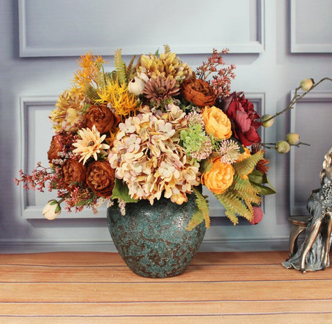 Large Bunch of Autumn Flowers Arrangement Interior Design, Peony Faux Silk Floral Bouquet Table Centerpiece, Modern Artificial Floral Arrangement for Bedroom-Grace Painting Crafts