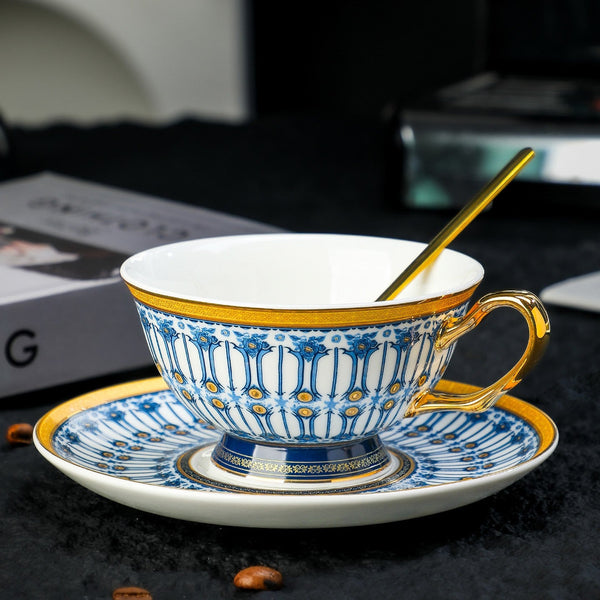 Ceramic Tea Cup and Saucer Set, Porcelain Coffee Cup with Saucer, British Royal Tea Cup and Saucer Set in Gift Box, Porcelain Tea Cup and Saucer Set-Grace Painting Crafts