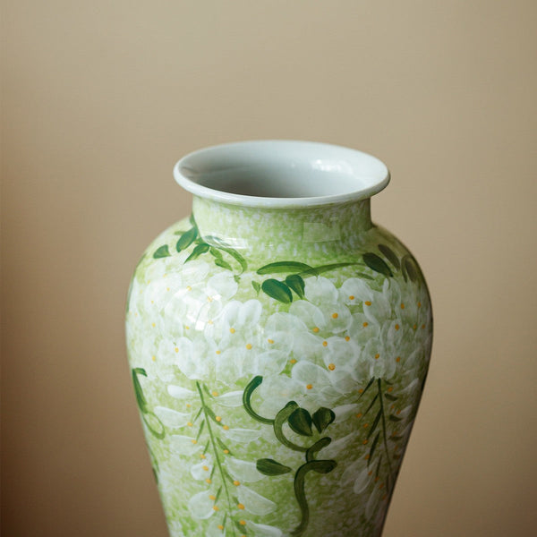 Large Flower Vases on Table, Green Porcelain Flower Vases, Centerpiece Ceramic Bud Vases, Handmade Water Holding Flower Vase-Grace Painting Crafts