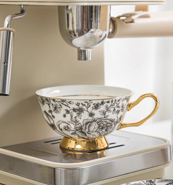 Elegant Flower Ceramic Cups, Unique Royal Coffee Cup and Saucer, Creative Bone China Porcelain Tea Cup Set, Beautiful British Tea Cups-Grace Painting Crafts