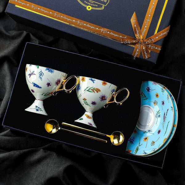Elegant British Ceramic Coffee Cup with Saucer, 6.8 oz Tea Cup and Saucer Set in Gift Box, Floral Porcelain Tea Cup and Saucer Set, Flower Ceramic Tea Cup and Saucer-Grace Painting Crafts