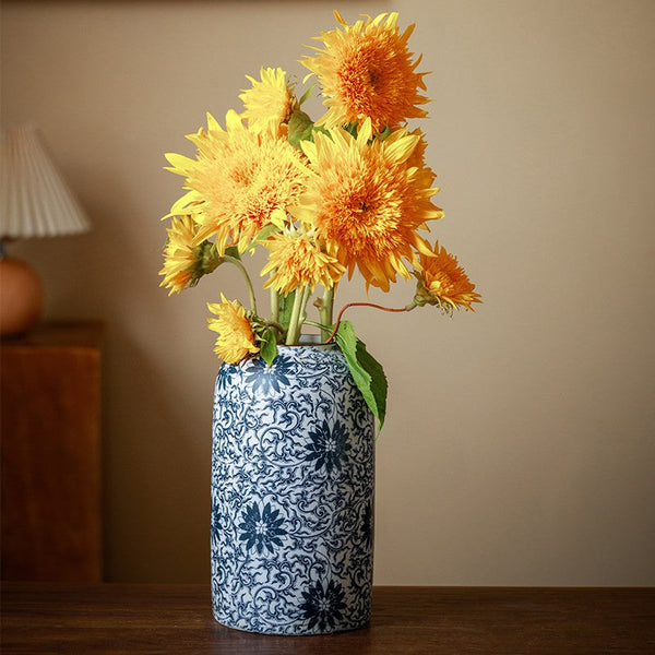 Vintage Bouquet Flower Vases, Centerpiece on Dining Table, Large Blue Flower Vase on Table, Handmade Porcelain Flower Vases Urn, Water Holding Flower Vases-Grace Painting Crafts