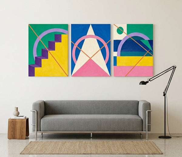 Modern Paintings for Living Room, Multi Panel Canvas Art, Large Group Paintings, Geometric Abstract Paintings-Grace Painting Crafts