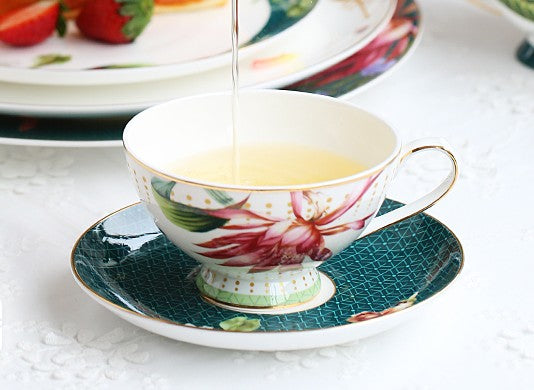 Lotus Flower Porcelain Tea Cup Saucer Set, Elegant Ceramic Coffee Cups, Beautiful British Tea Cups, Traditional English Tea Cup and Saucer-Grace Painting Crafts
