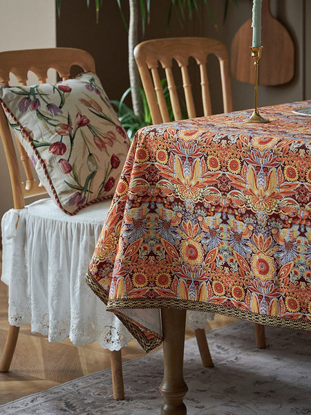 Flower Pattern Tablecloth, Square Tablecloth for Round Table, Large Cotton Rectangle Tablecloth for Home Decoration, Farmhouse Table Cloth Dining Room Table-Grace Painting Crafts