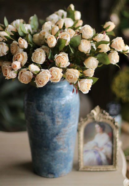 Wedding Artificial Flowers, 12 Branches of White Rose Flowers, White Rose Flower in Vase, Real Touch Flowers, Simple Flower Arrangement Ideas for Home Decoration-Grace Painting Crafts