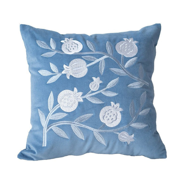 Living Room Decorative Pillows, Blue Embroidered Pomegranate Cushion, Large Decorative Pillows for Couch, Modern Throw Pillows for Bedroom, Decorative Pillow Arrangement Ideas for Couch-Grace Painting Crafts