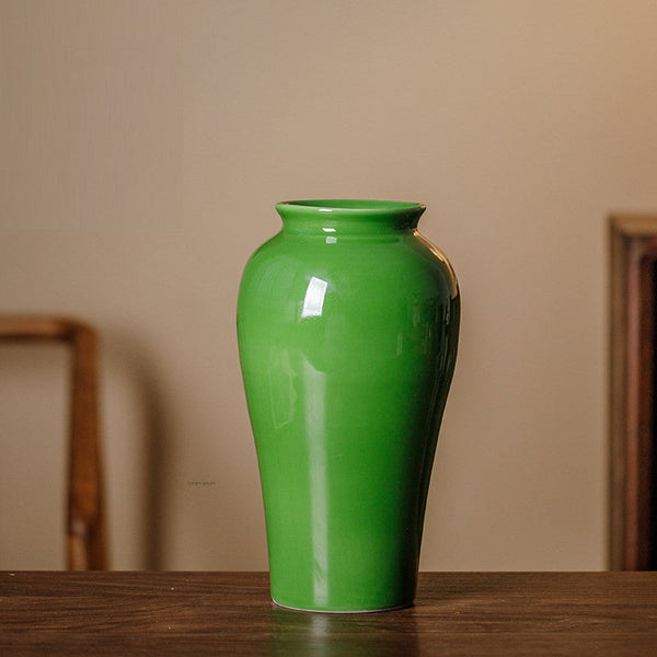 Vintage Flower Vases on Table, Handmade Water Holding Flower Vase, Centerpiece Ceramic Bud Vases, Green Porcelain Flower Vases-Grace Painting Crafts