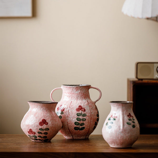 Rustic Pottery Flower Vases, Small Flower Vases on Table, Pink Bud Vases, Handmade Water Holding Flower Vases-Grace Painting Crafts