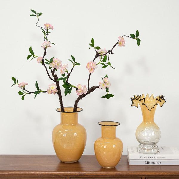 Contemporary Vases for Modern Home Decor, Handmade Liuli Vases, Color Glaze Vase, Yellow Glass Bud Vases, Centerpiece Vases on Table-Grace Painting Crafts
