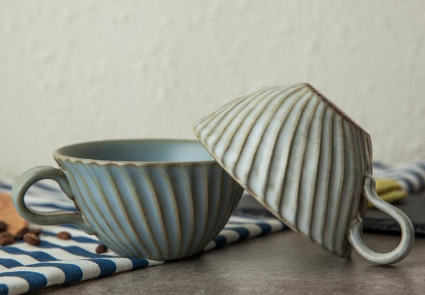 Cappuccino Coffee Mug, Blue Pottery Coffee Cups, Breakfast Milk Cup, Latte Coffee Cup, Ceramic Coffee Cup, Coffee Cup and Saucer Set-Grace Painting Crafts