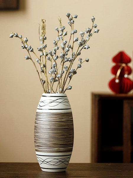 Large Flower Vase on Table, Modern Bouquet Flower Vases, Centerpiece on Dining Table, Handmade Pottery Flower Vases Urn, Water Holding Flower Vases-Grace Painting Crafts