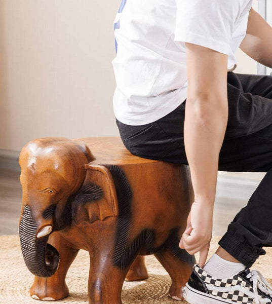 Handmade Solid Wood low Stool, Elephant Wooden Stool, Elephant Sofa Stool, Dining Table Stool, Creative Shoe-changing Stool-Grace Painting Crafts