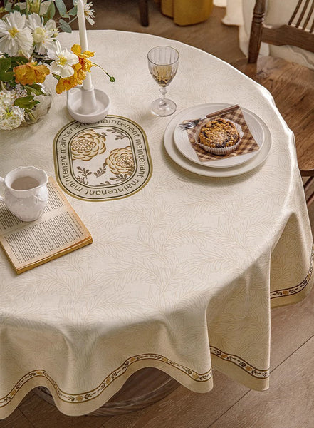 Cream Color Table Cover for Dining Room Table, French Style Tablecloth for Dining Table, Modern Rectangle Tablecloth for Oval Table-Grace Painting Crafts