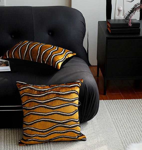 Golden Contemporary Pillows, Abstract Decorative Throw Pillows, Square Modern Throw Pillows for Couch, Large Simple Throw Pillow for Interior Design-Grace Painting Crafts