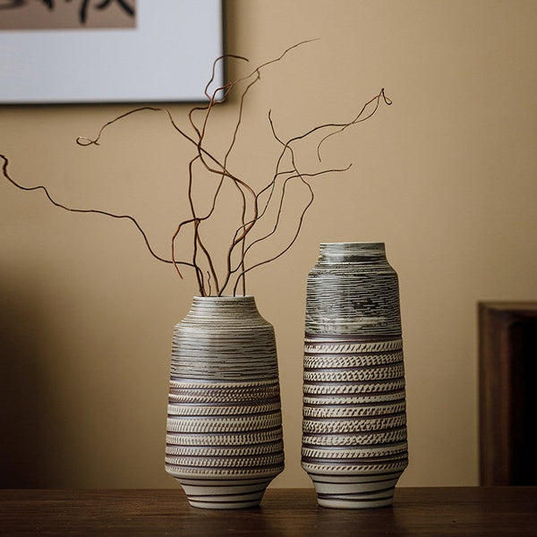 Modern Bouquet Flower Vases, Centerpiece on Dining Table, Handmade Pottery Flower Vases Urn, Water Holding Flower Vases, Large Flower Vase on Table-Grace Painting Crafts